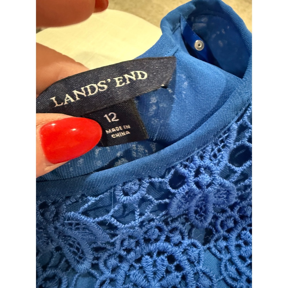 Lands' End Women Blue Floral Lace Sleeveless Sheath Dress Elegant Party Size 12 - Picture 8 of 11